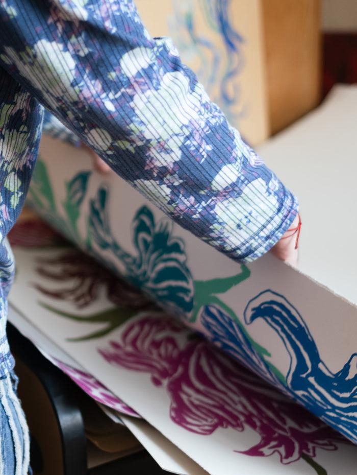 Connolly Pink Brown Cut Flowers: Triptych Screen Print