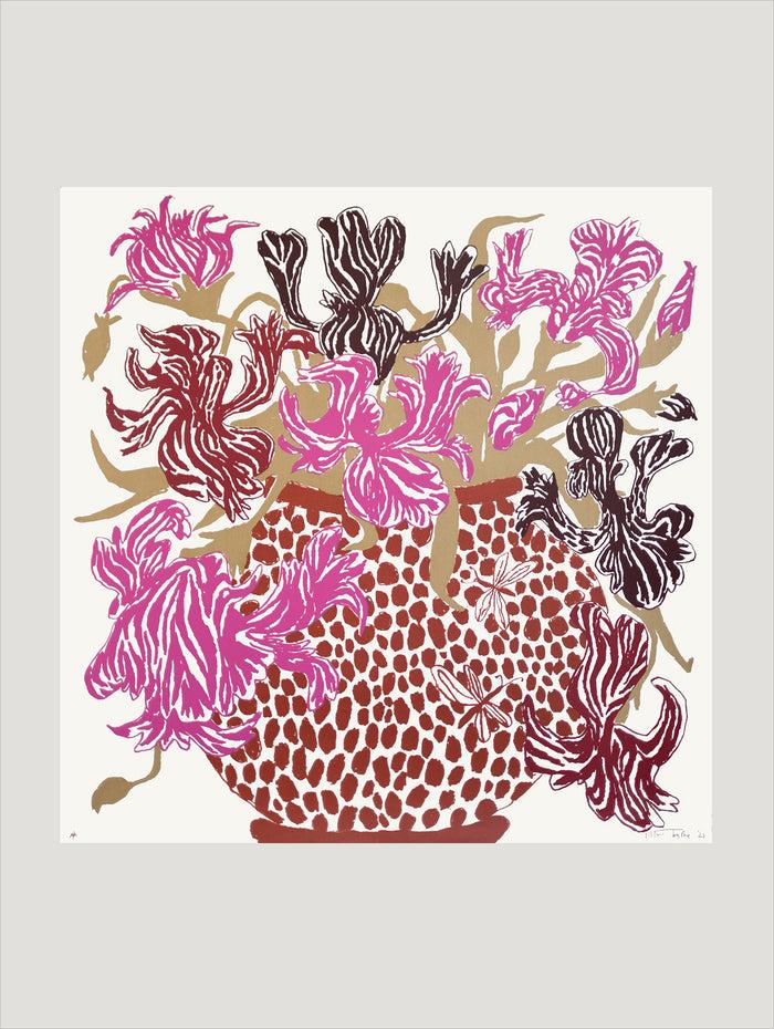 connolly Pink Brown Cut Flowers: Triptych Screen Print