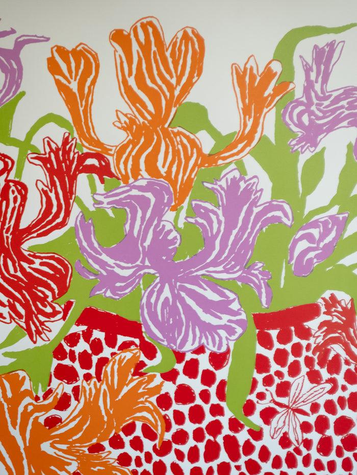 Connolly Red Orange Cut Flowers: Triptych Screen Print