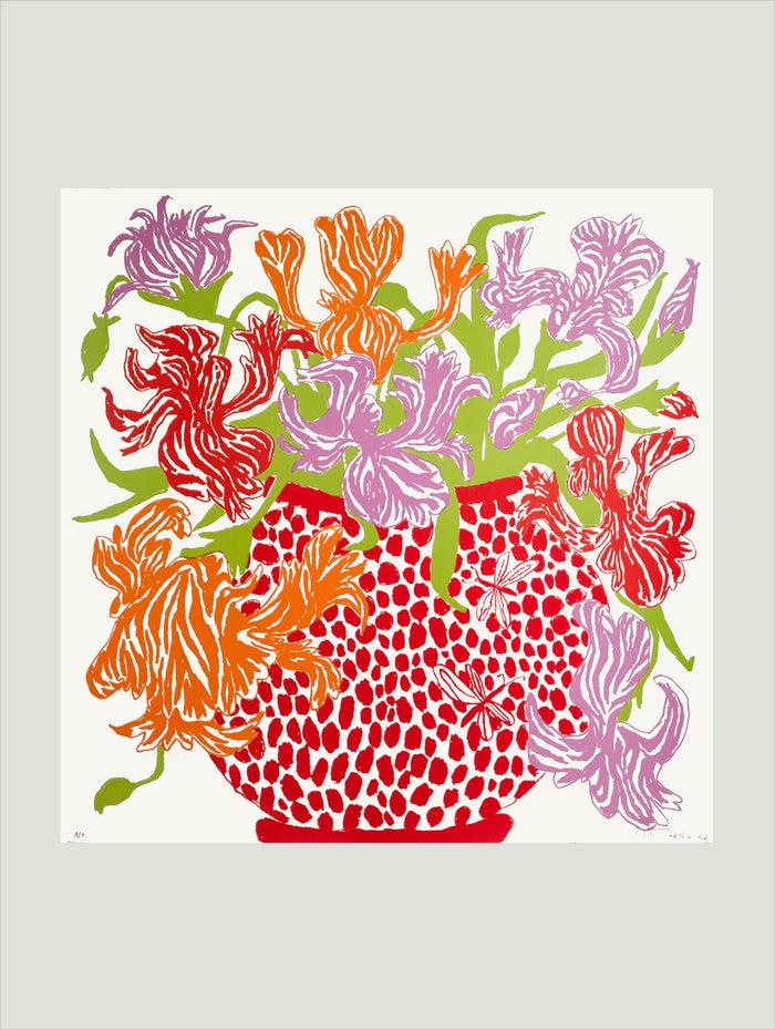 connolly Red Orange Cut Flowers: Triptych Screen Print