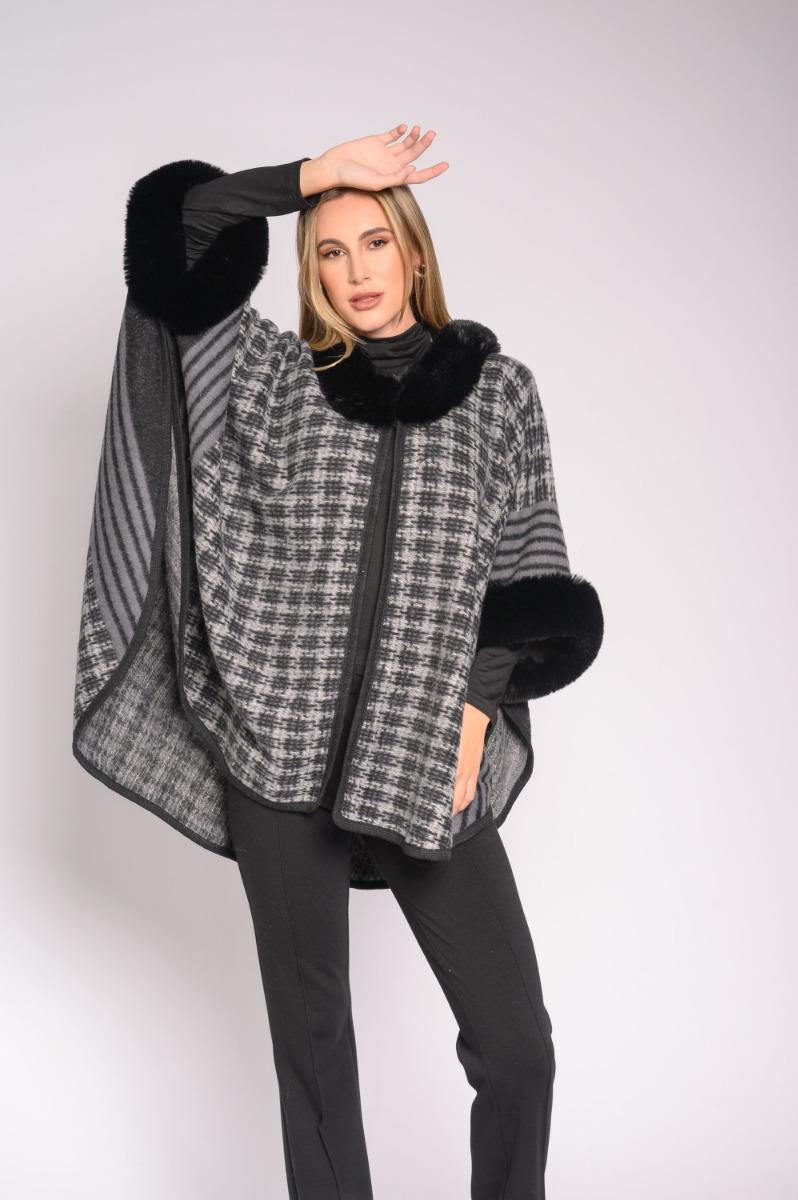 Contempo Check Fur Poncho
