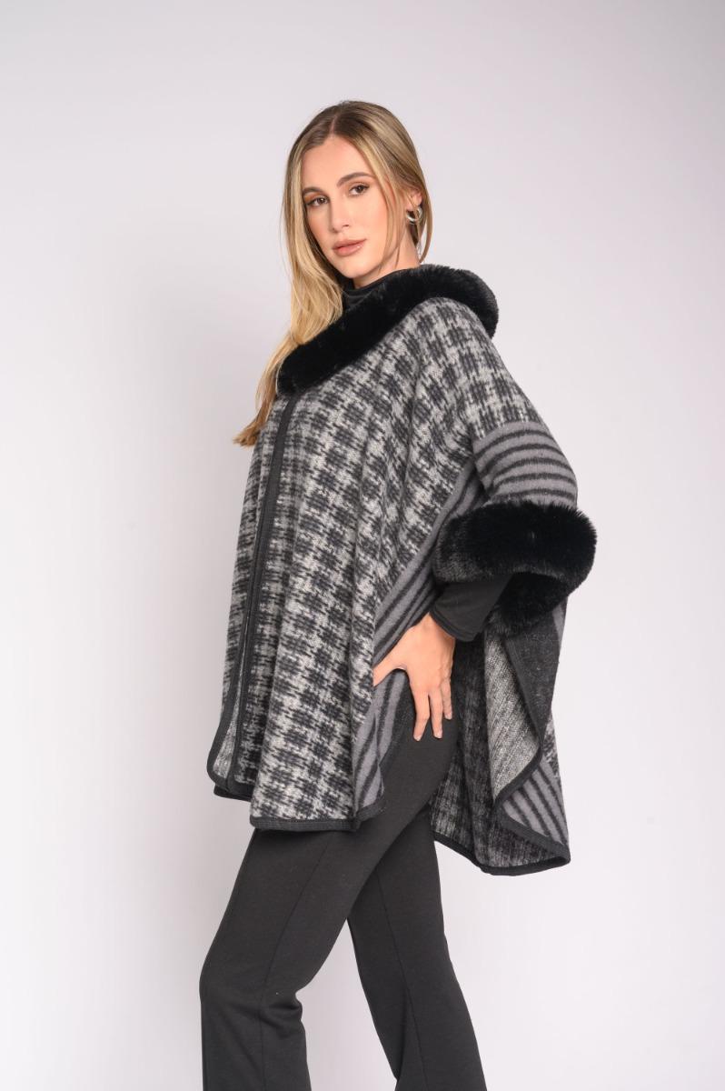 Contempo Check Fur Poncho