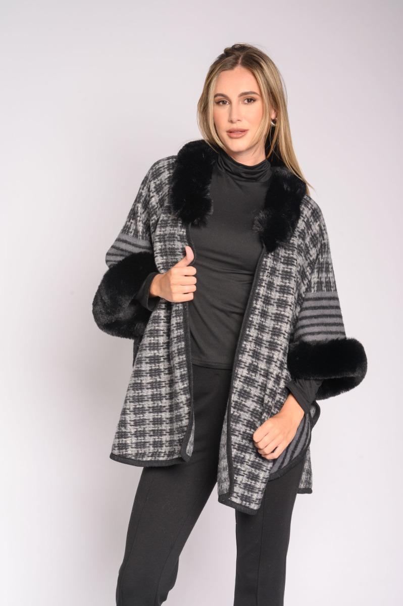 Contempo Check Fur Poncho
