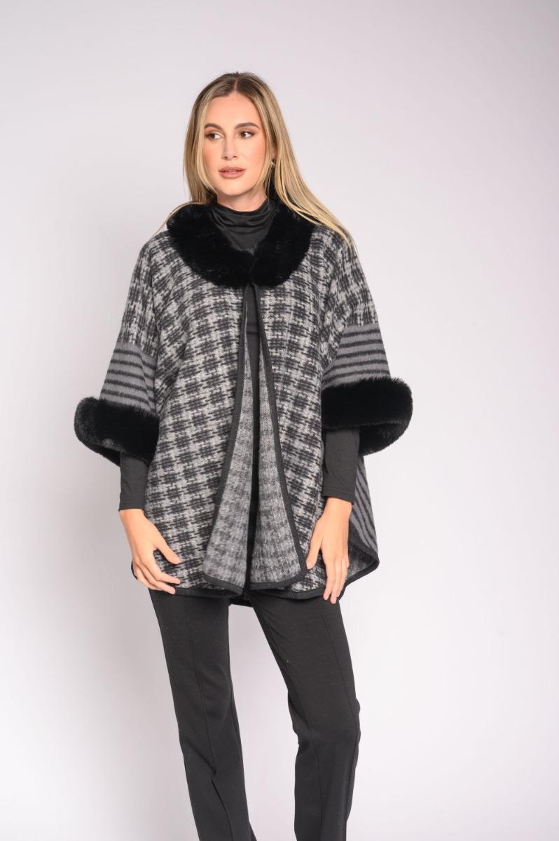 contempo Check Fur Poncho