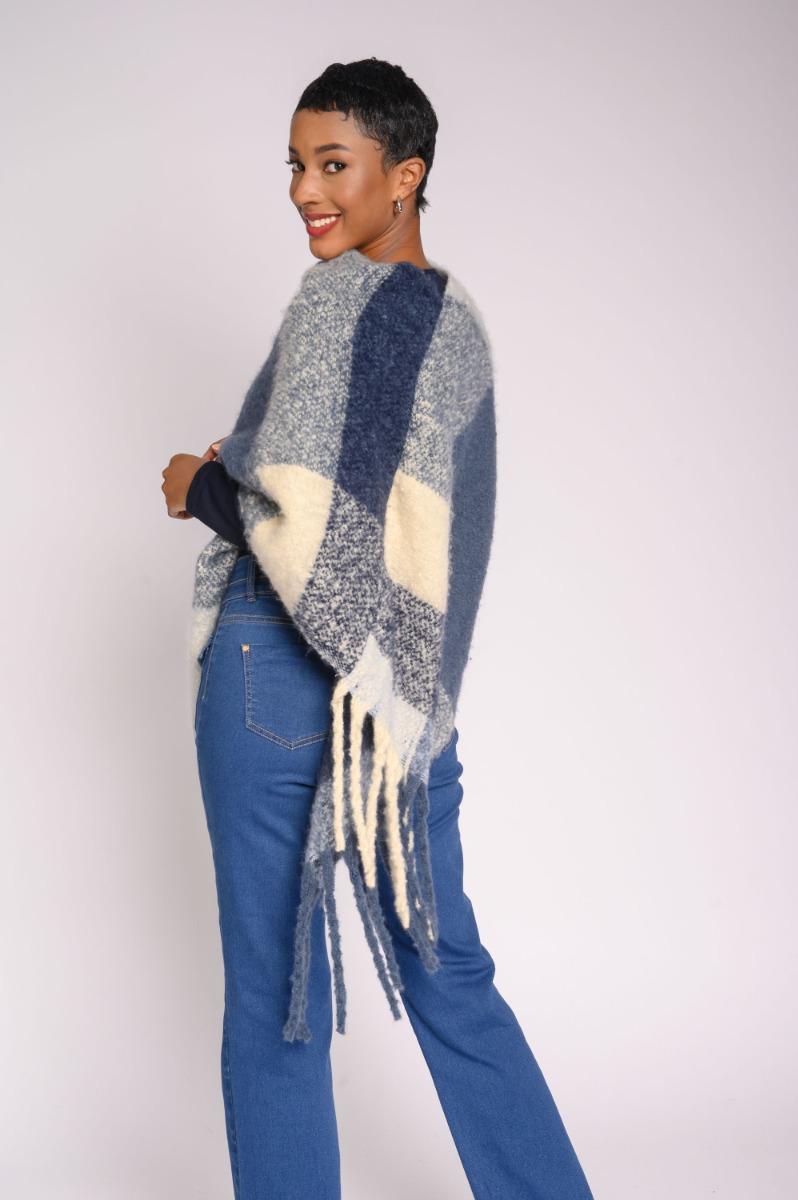 Contempo Check Tassel Poncho