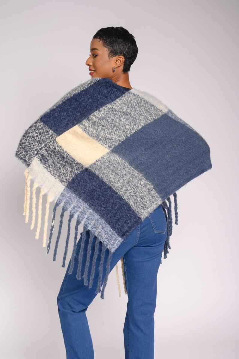 Contempo Check Tassel Poncho