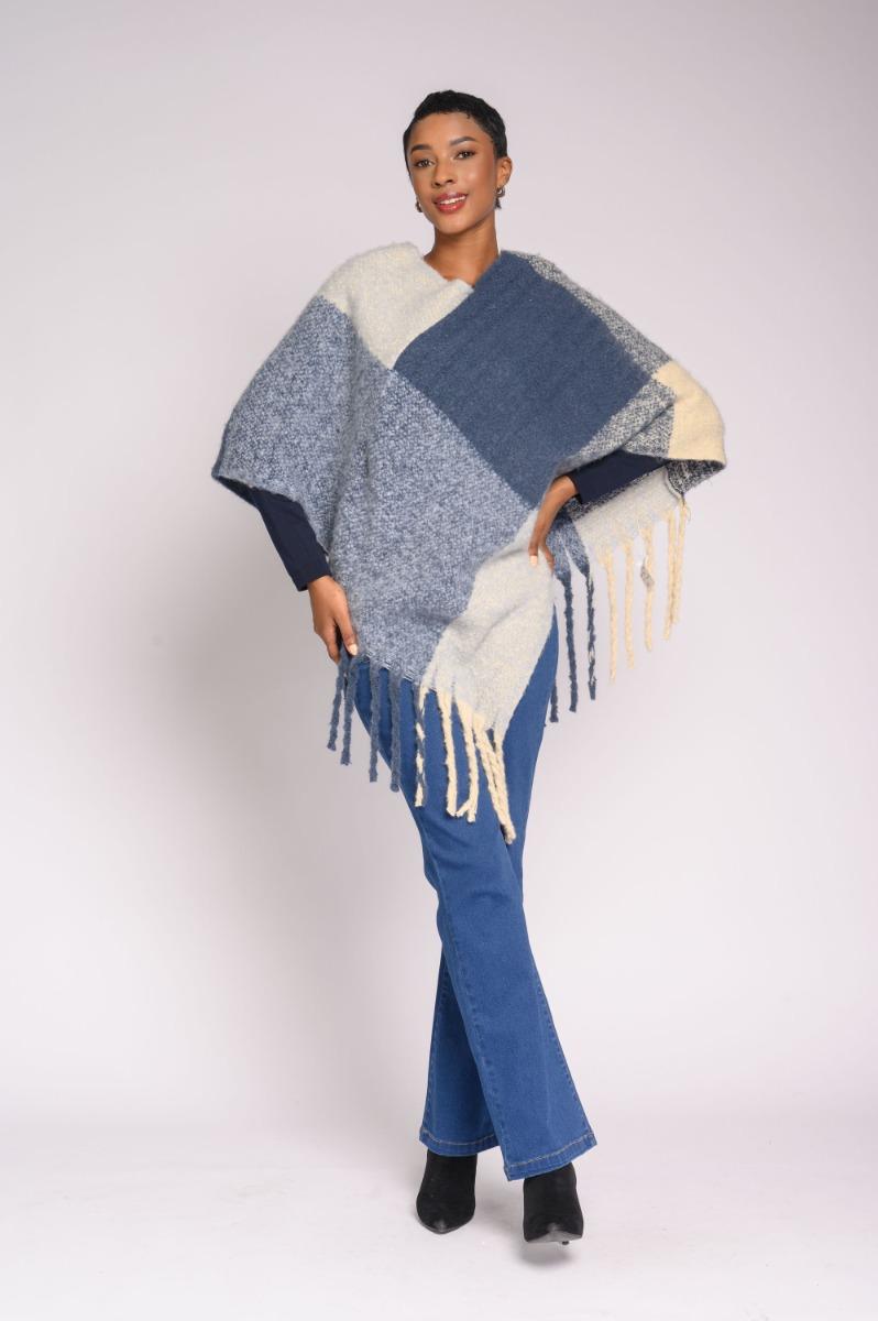 Contempo Check Tassel Poncho