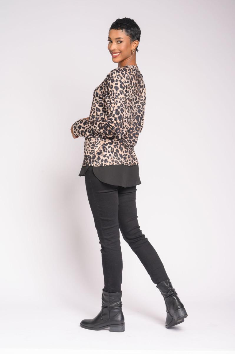 Contempo Print Combo Sheer Knit Top