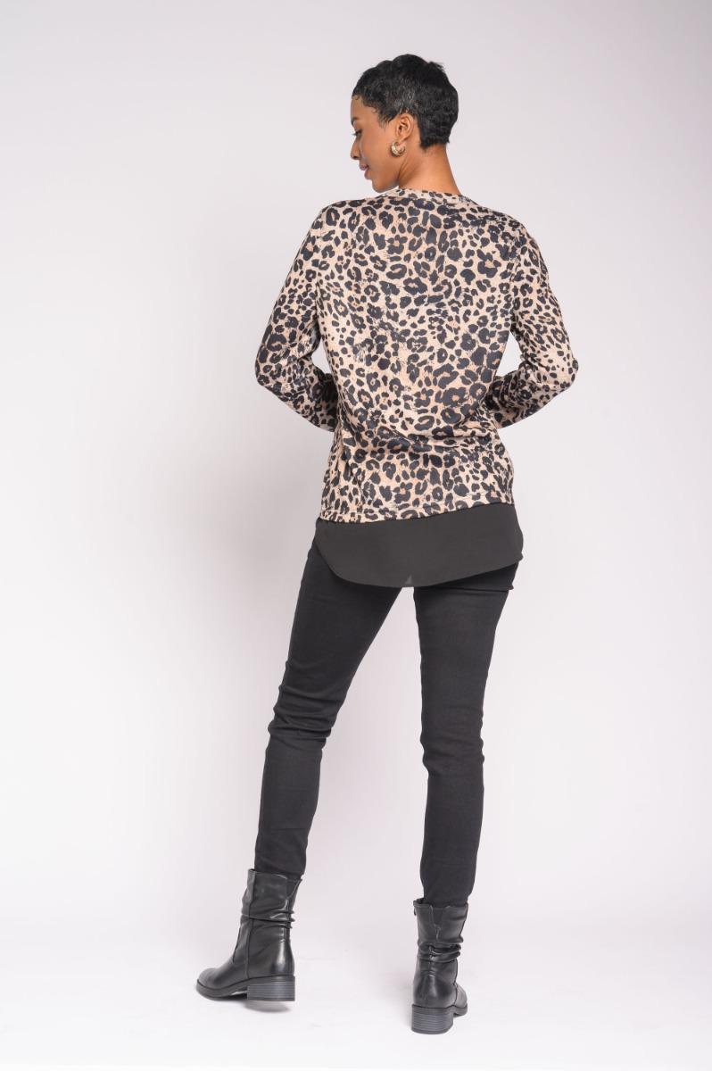 Contempo Print Combo Sheer Knit Top