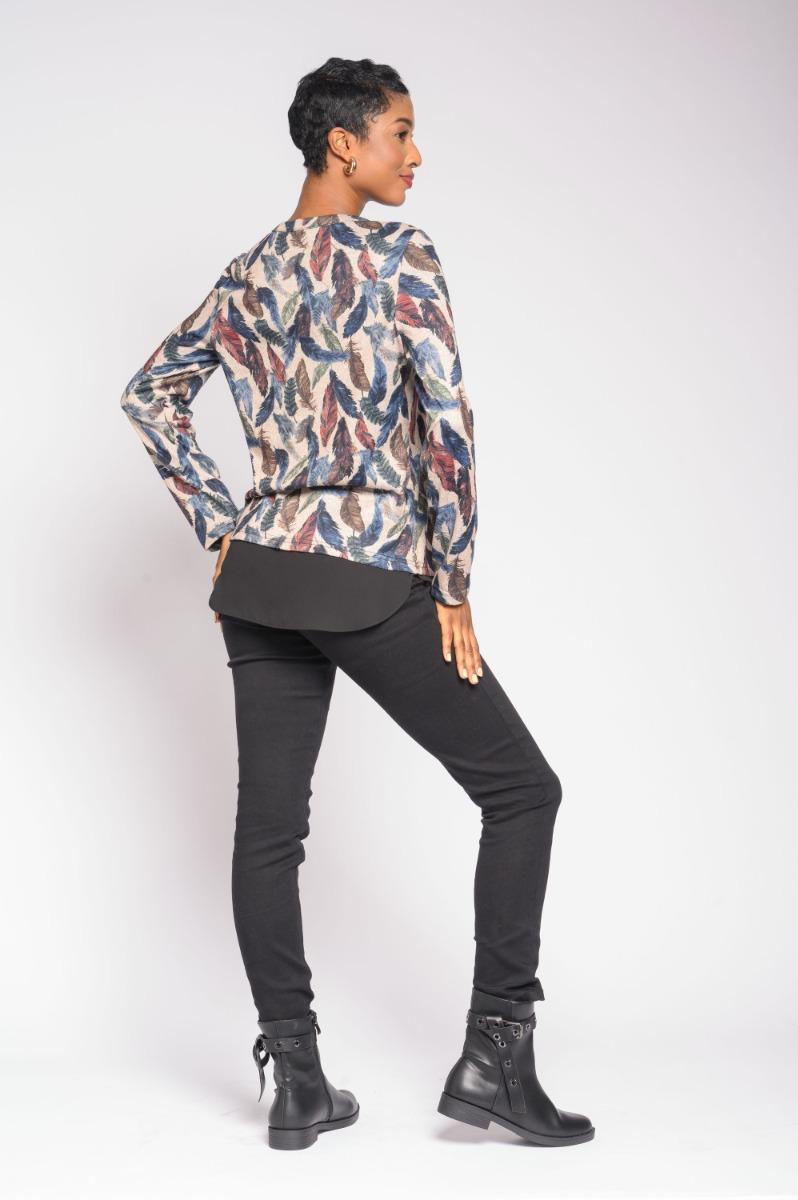Contempo Print Combo Sheer Knit Top