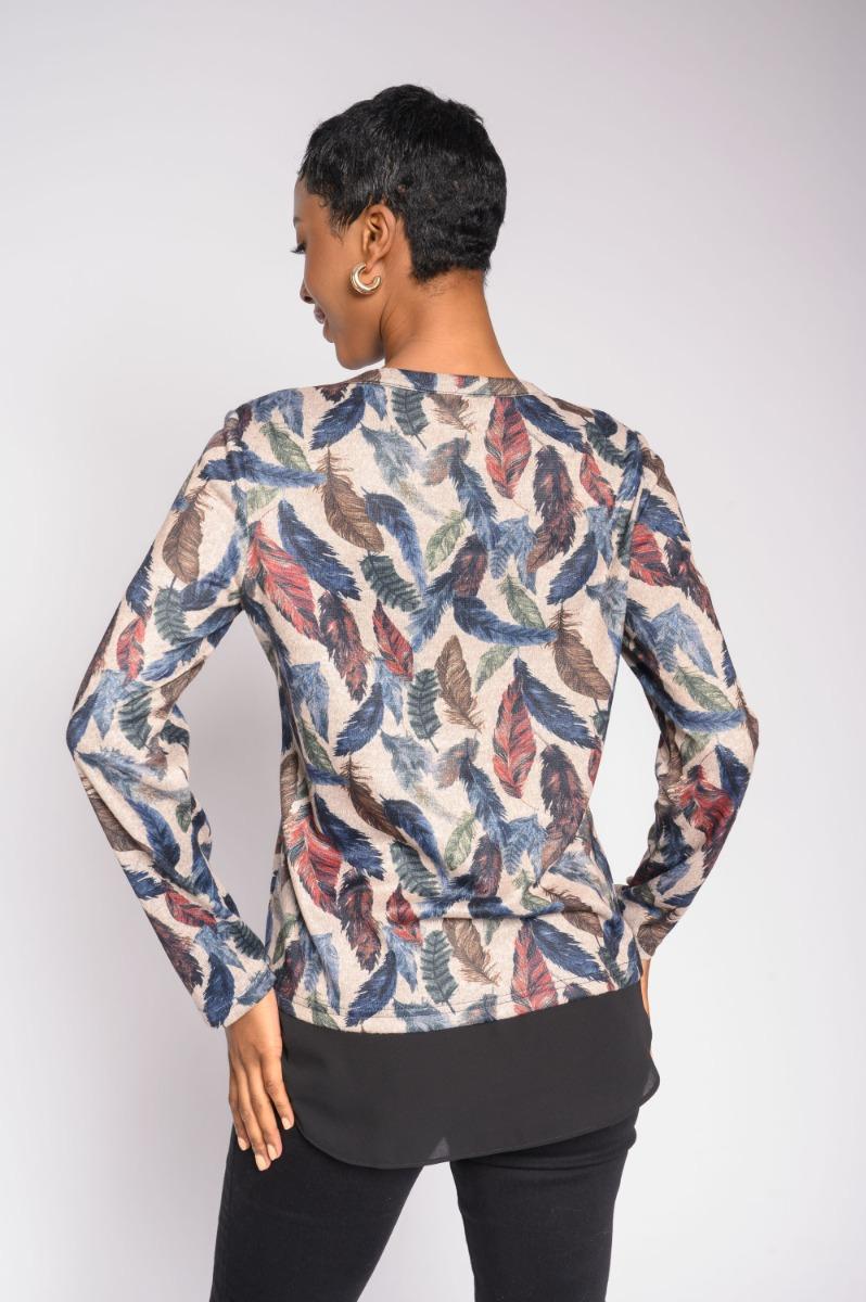 contempo Print Combo Sheer Knit Top