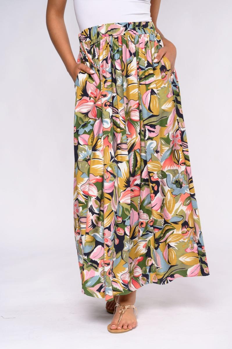 contempo Print Floral Maxi Skirt