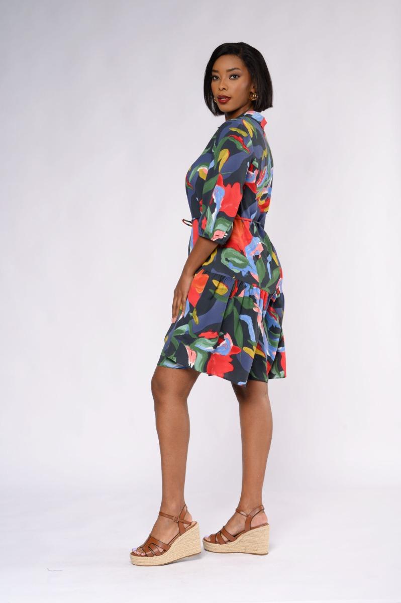 Contempo Print Frill Dress