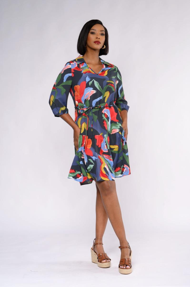 Contempo Print Frill Dress