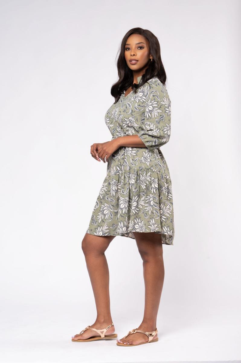 Contempo Print Frill Dress