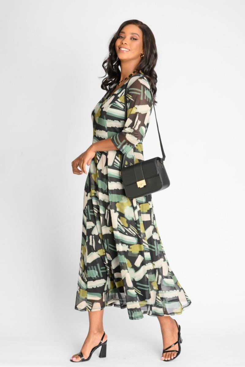Contempo Print Mesh Maxi Dress