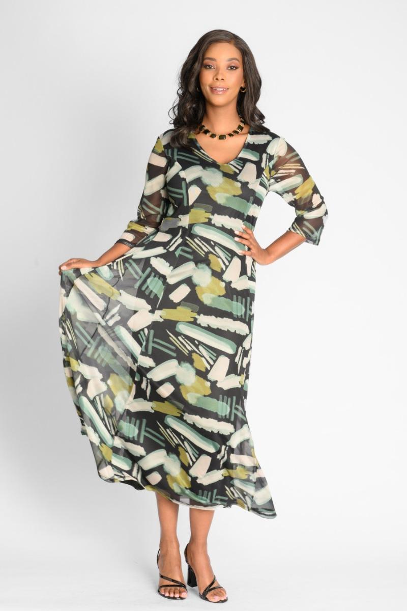 Contempo Print Mesh Maxi Dress