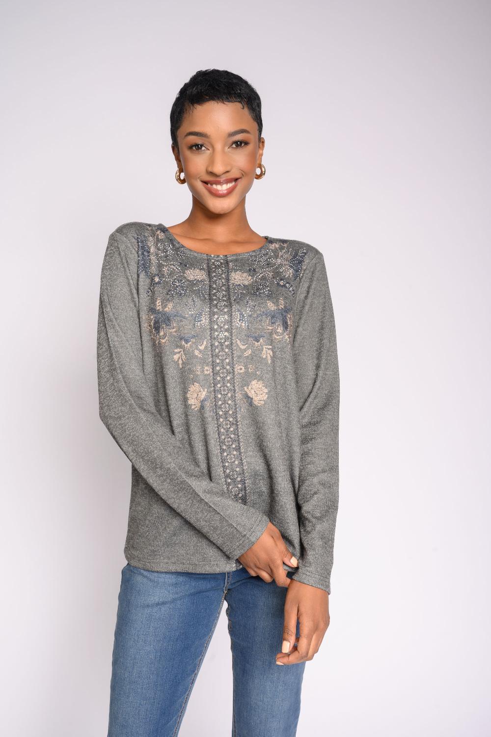 contempo Print Tapestry Bling Top