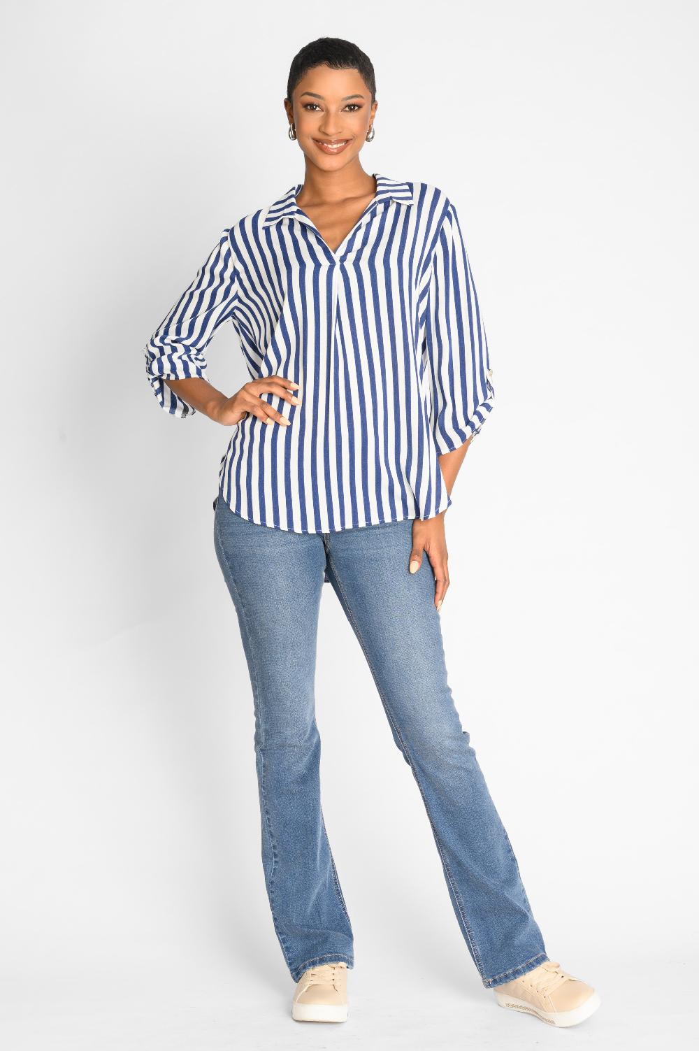 Contempo Stripe Crinkle Woven Top
