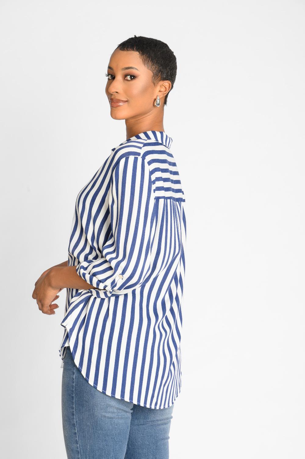 Contempo Stripe Crinkle Woven Top
