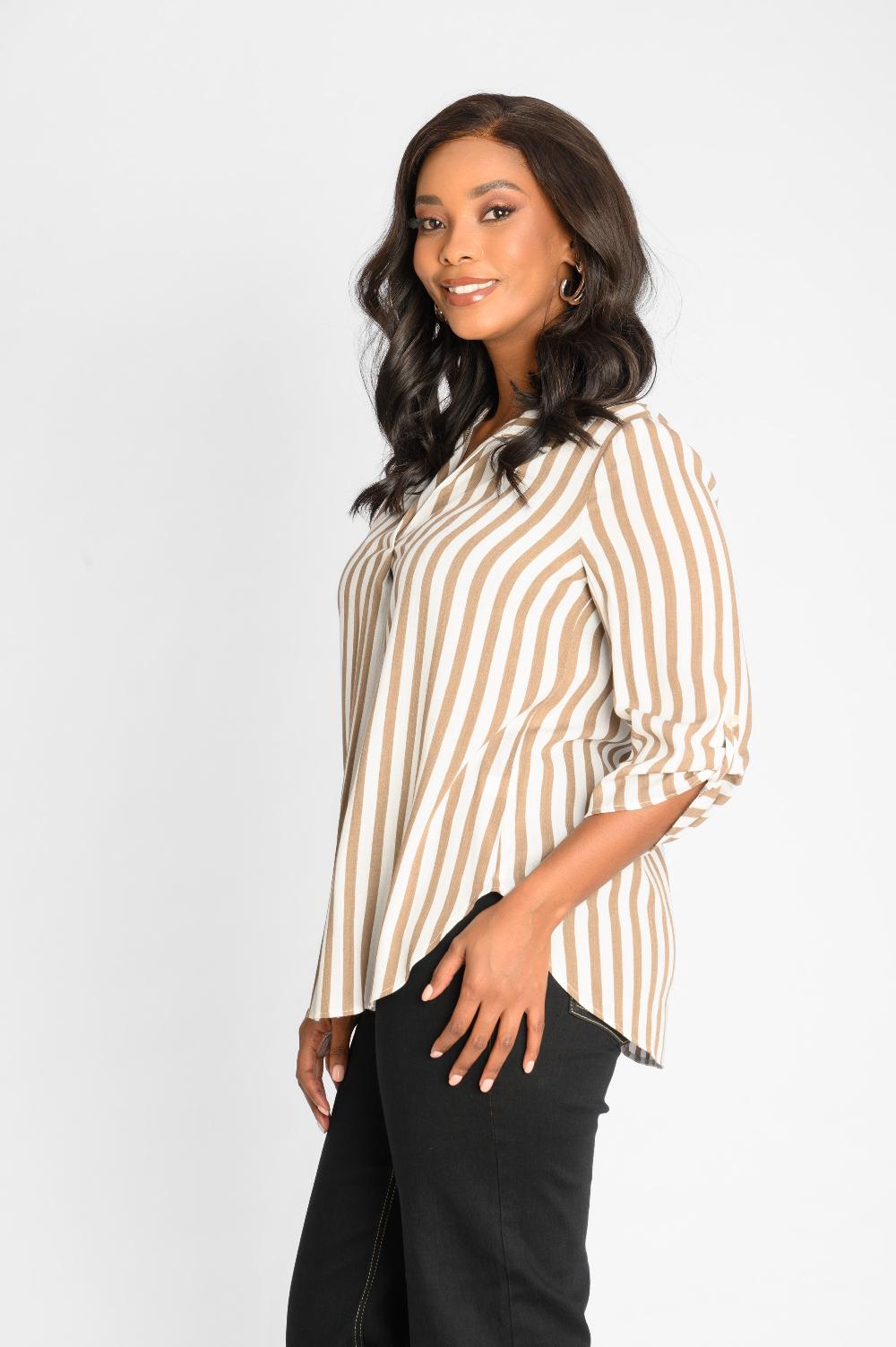 Contempo Stripe Crinkle Woven Top