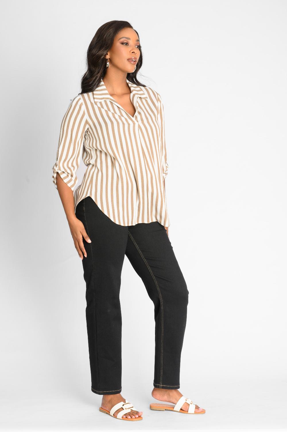 Contempo Stripe Crinkle Woven Top