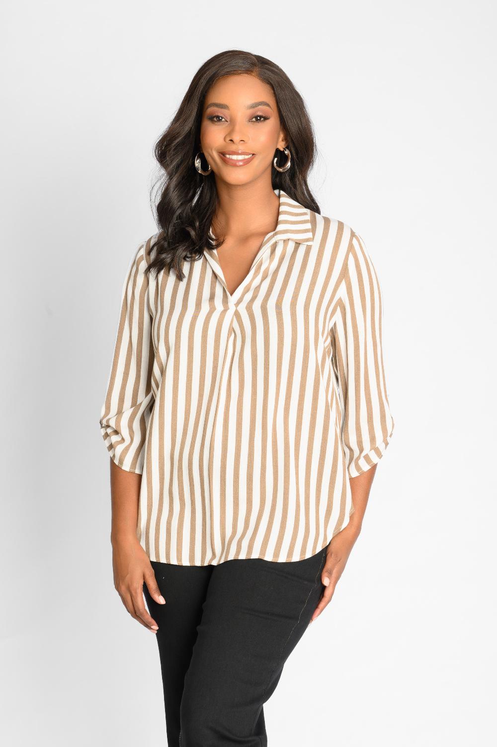 contempo Stripe Crinkle Woven Top