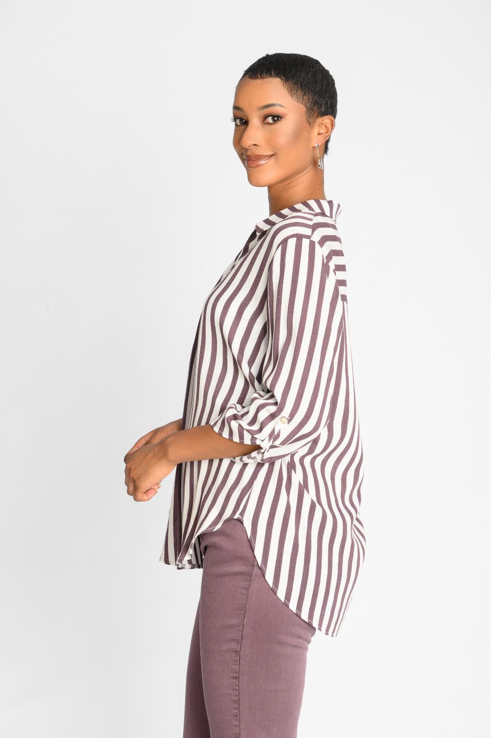 Contempo Stripe Crinkle Woven Top