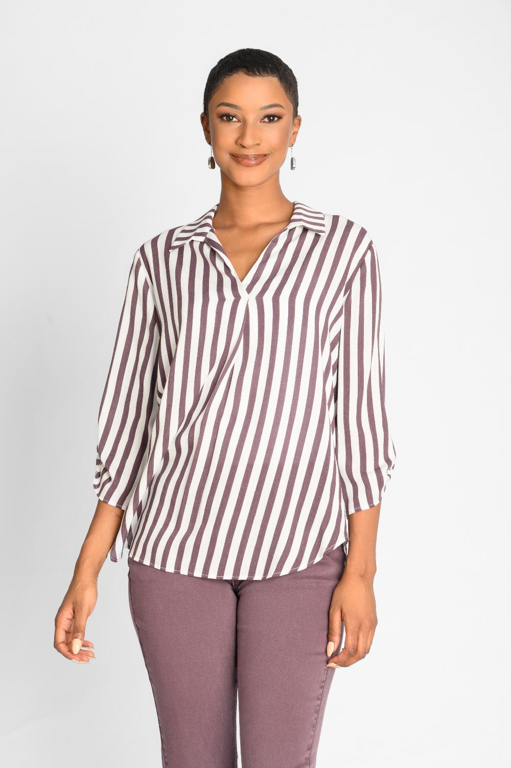 contempo Stripe Crinkle Woven Top