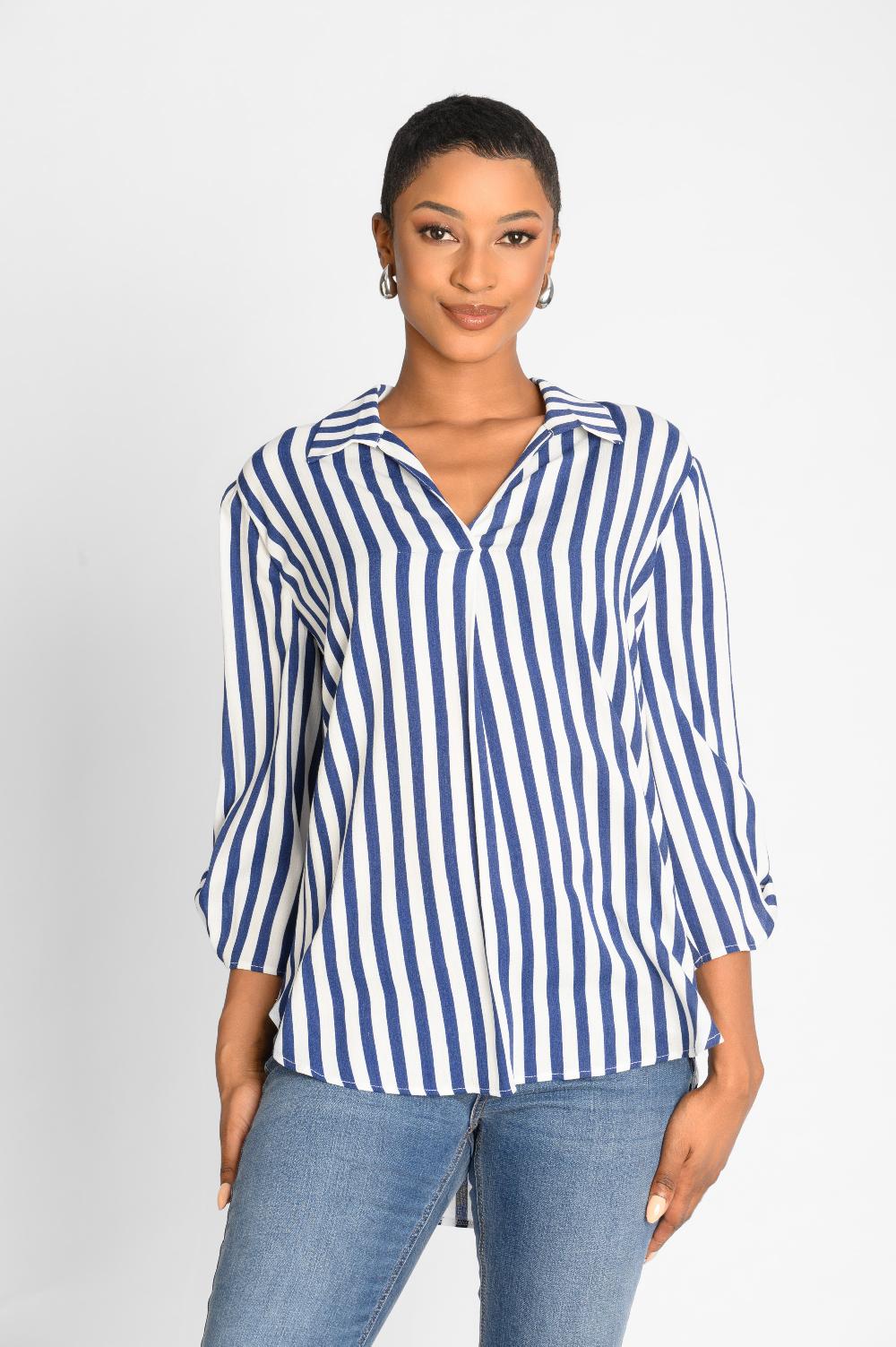 contempo Stripe Crinkle Woven Top