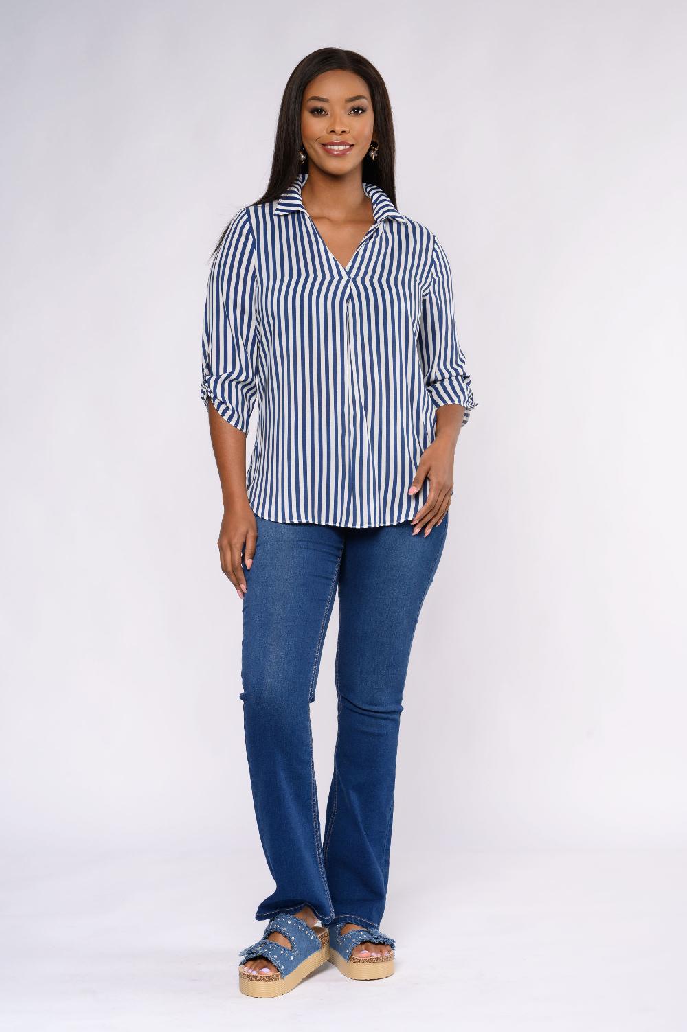 Contempo Stripe Woven Viscose Top