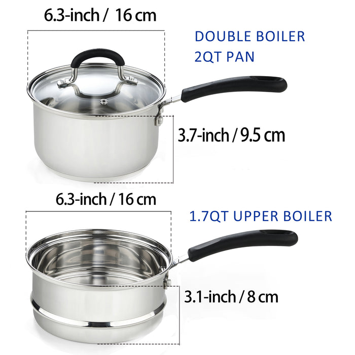 Cook N Home Cook N Home 02655 Professional Double Boiler Saucepan 2-Quart 18-10 Stainless Steel Steam Melting Pot For Butter Chocolate Cheese Tempered Glass Lid Silver