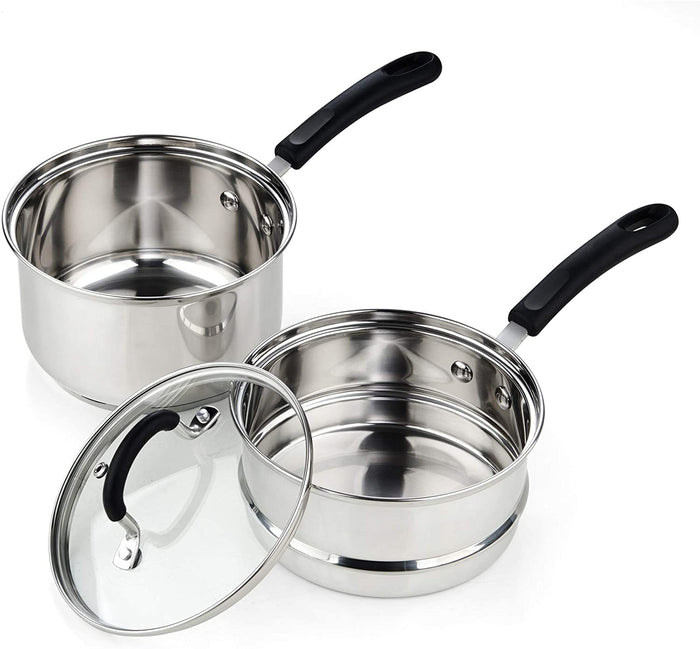 Cook N Home Cook N Home 02655 Professional Double Boiler Saucepan 2-Quart 18-10 Stainless Steel Steam Melting Pot For Butter Chocolate Cheese Tempered Glass Lid Silver
