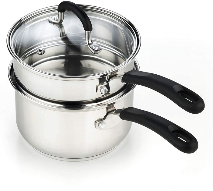 cook n home Cook N Home 02655 Professional Double Boiler Saucepan 2-Quart 18-10 Stainless Steel Steam Melting Pot for Butter Chocolate Cheese Tempered Glass Lid Silver