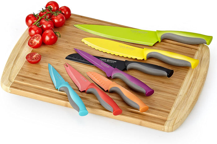 Cook N Home Cook N Home 14-Piece Coated Stainless Steel Knives Comes With 7-Knife And 7-Blade Guards Color Coded To Reduce Risk Of Cross Contamination