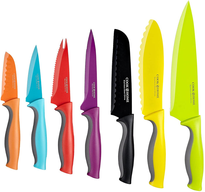 Cook N Home Cook N Home 14-Piece Coated Stainless Steel Knives Comes With 7-Knife And 7-Blade Guards Color Coded To Reduce Risk Of Cross Contamination