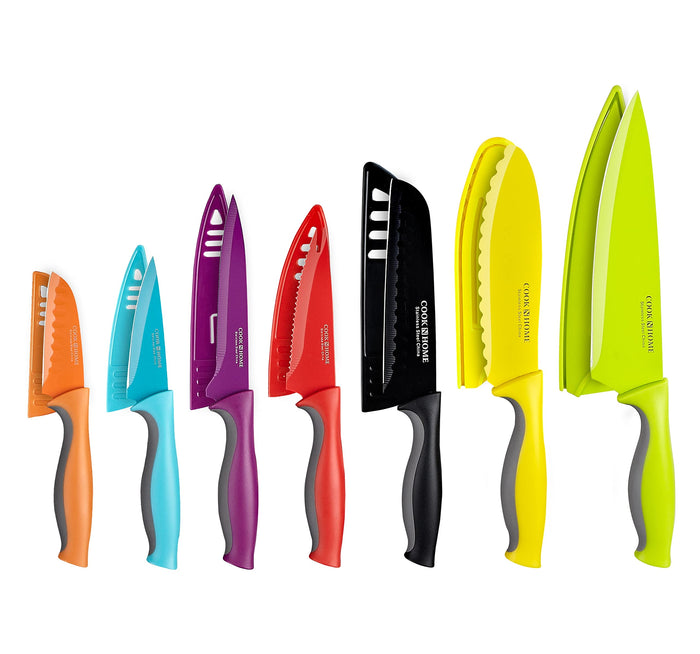 cook n home Cook N Home 14-Piece Coated Stainless Steel Knives Comes with 7-Knife and 7-Blade Guards Color Coded to Reduce Risk of Cross Contamination