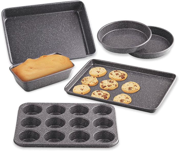 cook n home Cook N Home 6-Piece Heavy Gauge Cake/Cookie/Muffin/Loaf Nonstick Bakeware Set Black