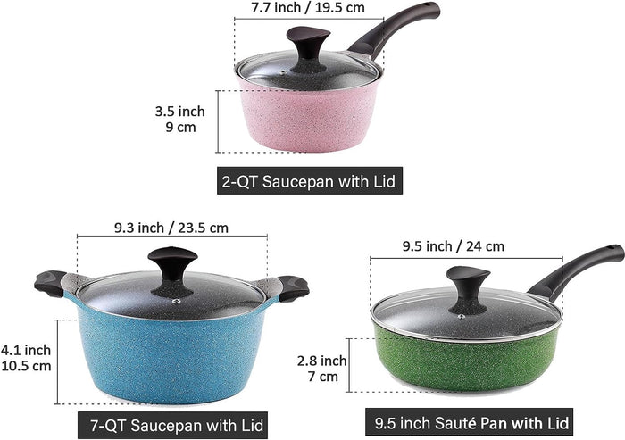 Cook N Home Cook N Home 6-Piece Nonstick Ceramic Coating Cookware Set Multi Color Made In Korea