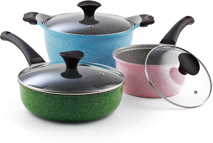 Cook N Home Cook N Home 6-Piece Nonstick Ceramic Coating Cookware Set Multi Color Made In Korea