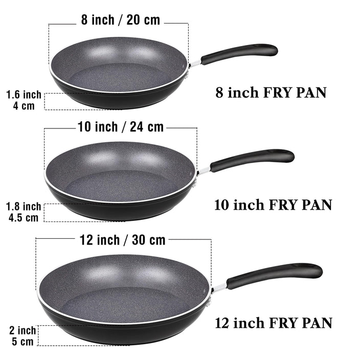 Cook N Home Cook N Home 8"/10"/12" 3 Pieces Frying Saute Pan Set With Non-stick Coating And Induction Compatible Bottom Black