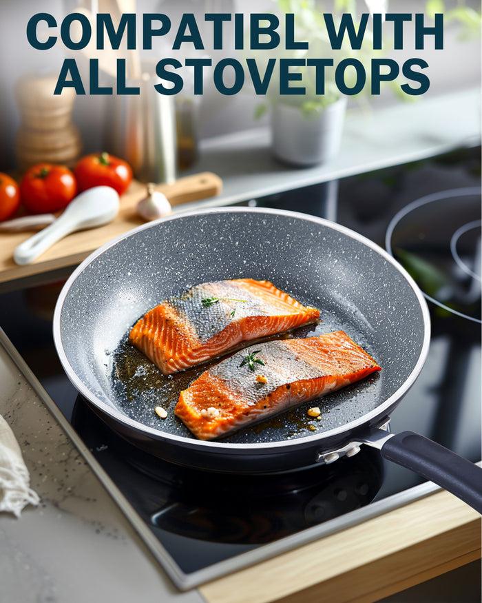 Cook N Home Cook N Home 8"/10"/12" 3 Pieces Frying Saute Pan Set With Non-stick Coating And Induction Compatible Bottom Black