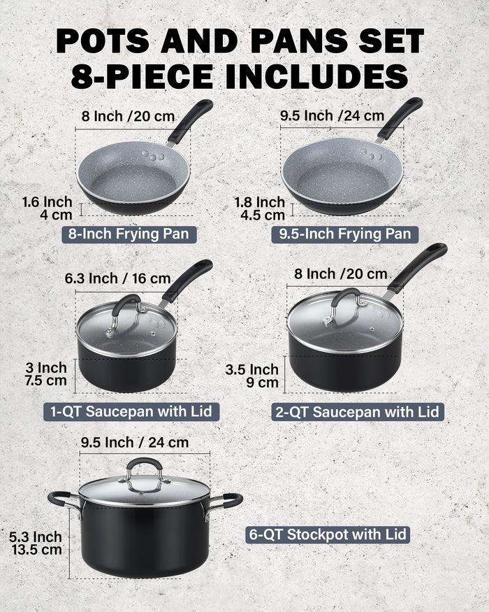 Cook N Home Cook N Home 8-Piece Nonstick Heavy Gauge Cookware Set Black With Marble Coating