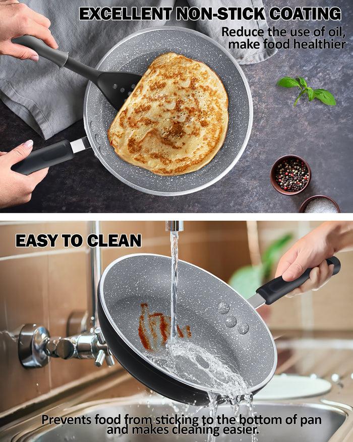 Cook N Home Cook N Home 8-Piece Nonstick Heavy Gauge Cookware Set Black With Marble Coating