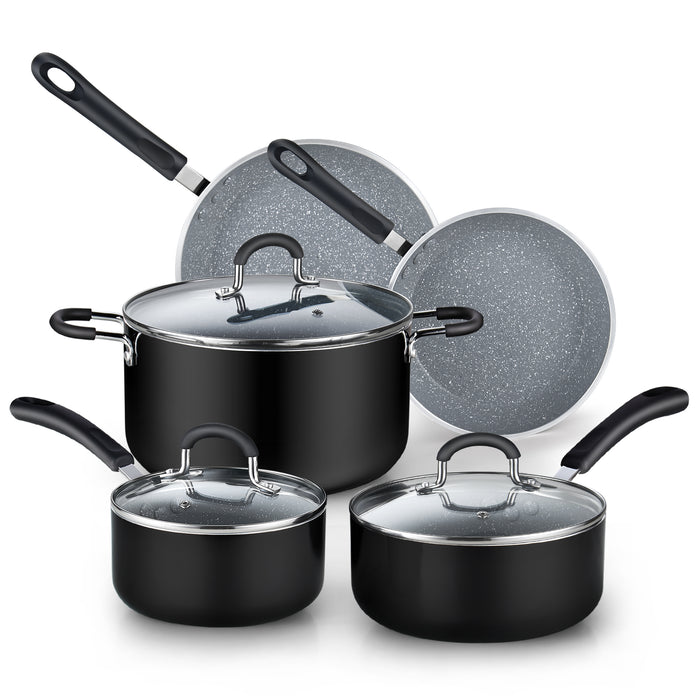 cook n home Cook N Home 8-Piece Nonstick Heavy Gauge Cookware Set Black with Marble coating