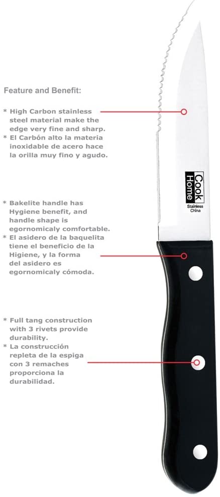 Cook N Home Cook N Home 8-Piece Steak House Style Steak Knife Set Stainless Steel