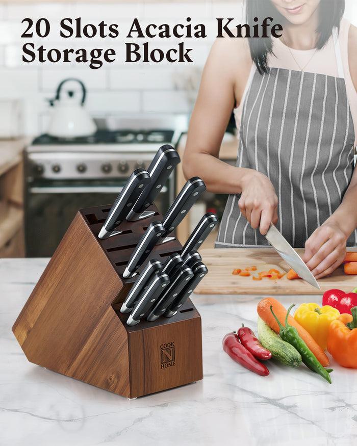 Cook N Home Cook N Home Acacia Wood Knife Storage Block Without Knives 20 Slot Universal Knife Holder Countertop Butcher Block Knife Stand For Easy Kitchen Storage