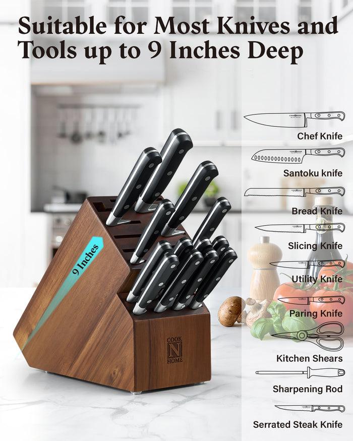 Cook N Home Cook N Home Acacia Wood Knife Storage Block Without Knives 20 Slot Universal Knife Holder Countertop Butcher Block Knife Stand For Easy Kitchen Storage
