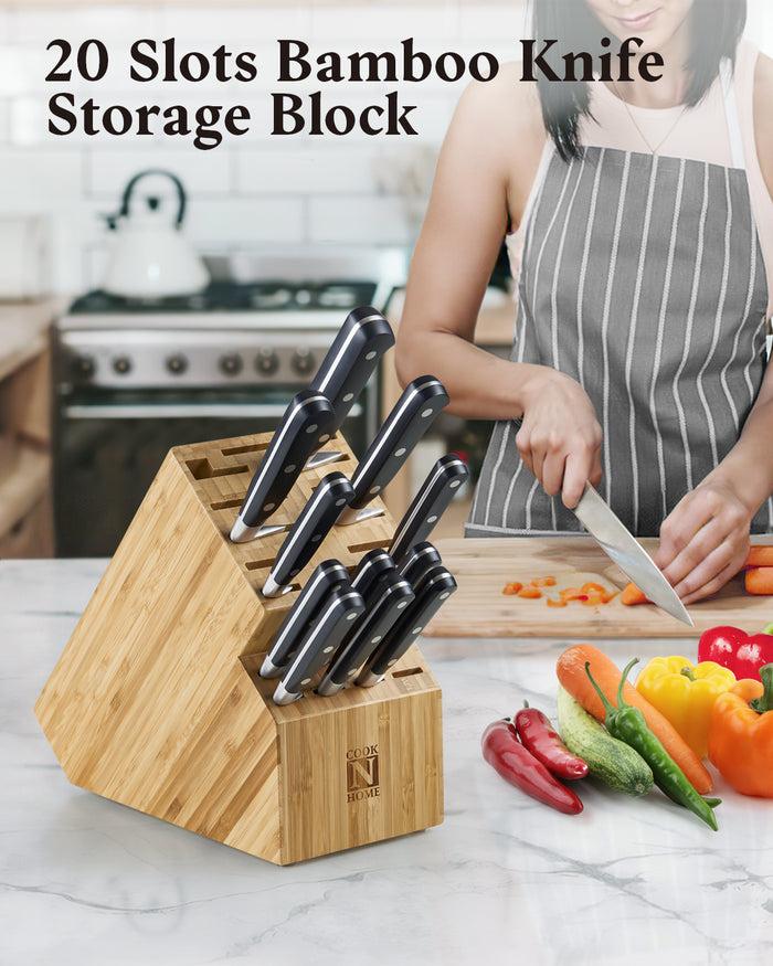 Cook N Home Cook N Home Bamboo Knife Storage Block Without Knives 20 Slot Universal Knife Holder Countertop Butcher Block Knife Stand For Easy Kitchen Storage
