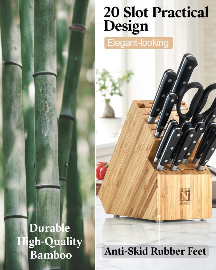 Cook N Home Cook N Home Bamboo Knife Storage Block Without Knives 20 Slot Universal Knife Holder Countertop Butcher Block Knife Stand For Easy Kitchen Storage